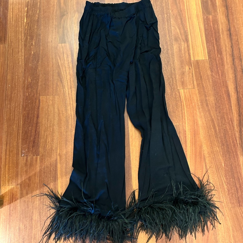 Sleeper Black Feather Trim Pants